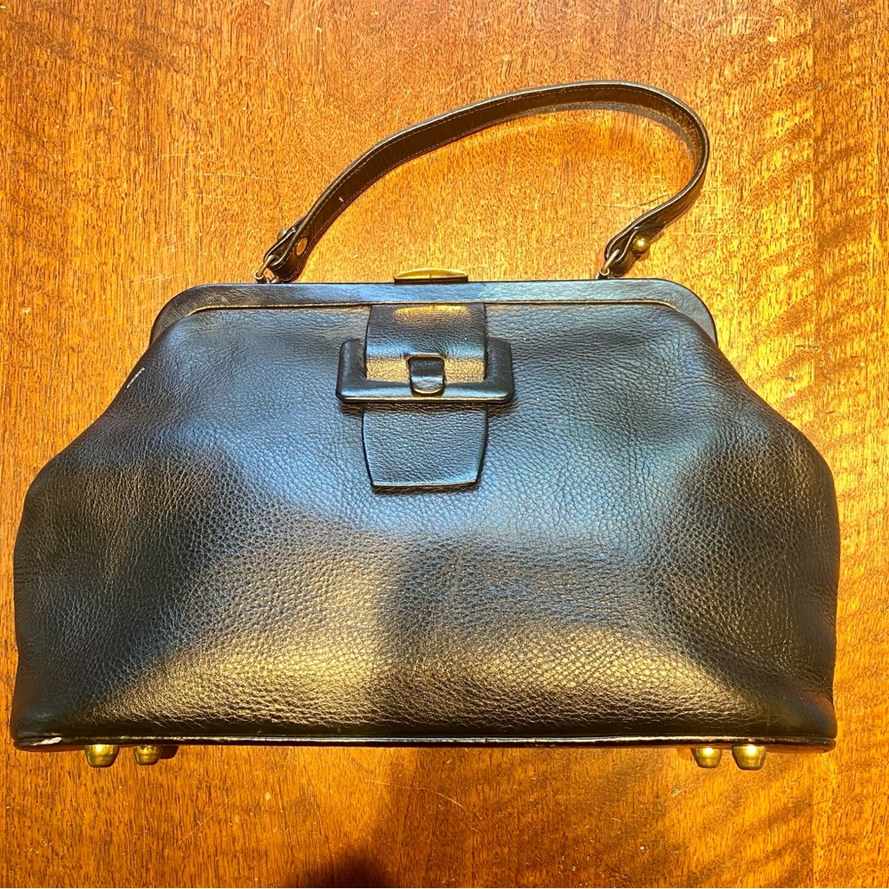 Vintage Classic Black Leather Top-Handle Woman's Bag